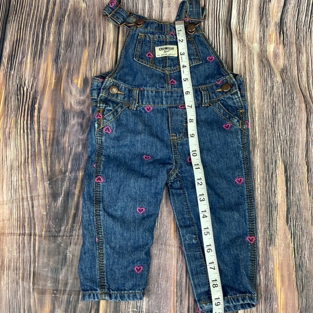Darling Oshkosh Blue Jean Overalls With Pink Hearts- Size 9 Months - Picture 11 of 11